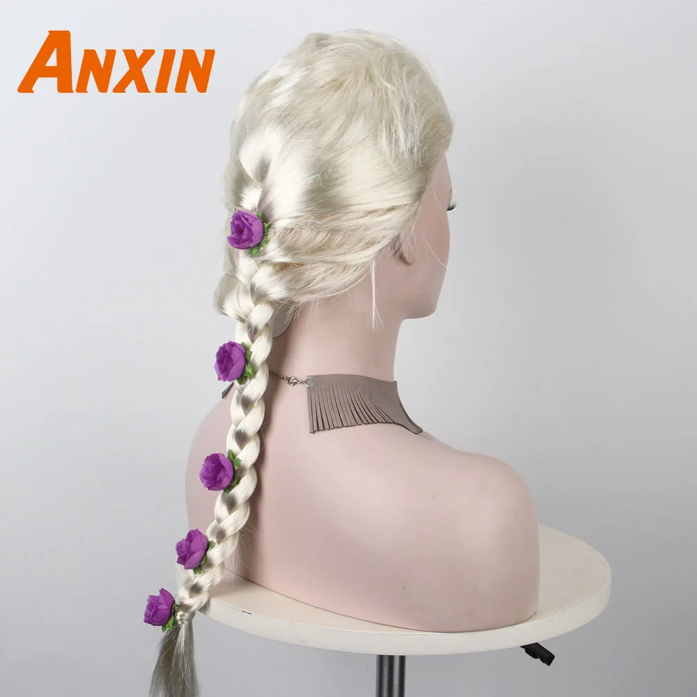 Anxin Длинный Конский хвост оплетка белые парики с цветами Эльза мультфильм синтетический парик для маленьких девочек женские детские вечерние Косплей драма