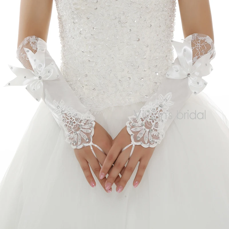 Vivian's Bridal хит продаж свадебные перчатки без пальцев Украшенные бусинами и