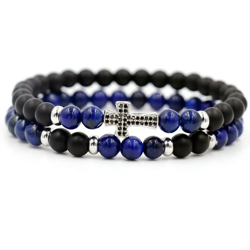 2 шт./компл. браслет из синего камня ляпис лазурит мужские браслеты с инкрустацией