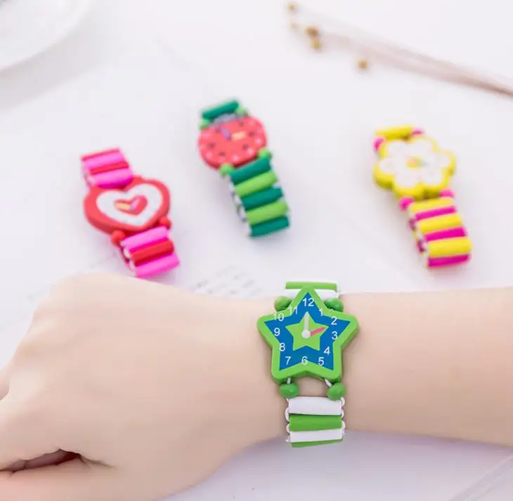 5 шт. Kawaii детский браслет поддельные деревянные часы душ девочка мальчик на день