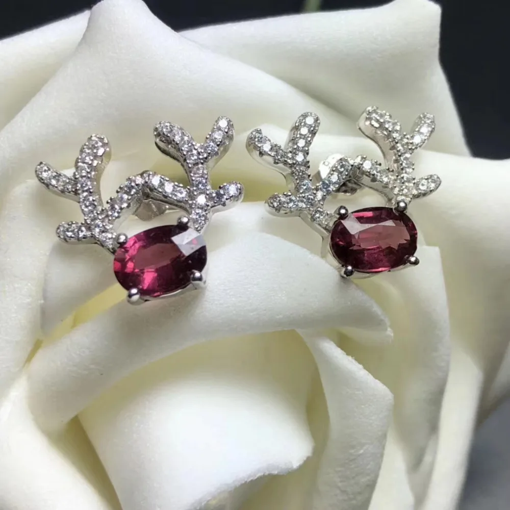 

Fashion natural red garnet Elegant small Lovely deer stud earrings Natural gemstone earrings 925 silver girl earrings jewelry