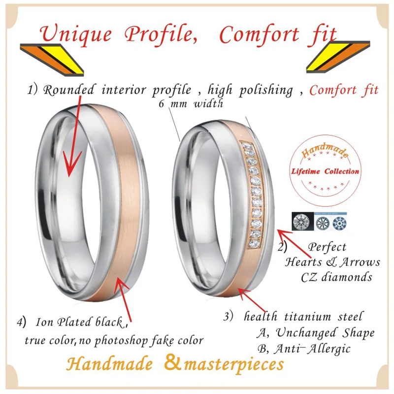 Обручальные кольца для мужчин и женщин обручальные из титана золотого