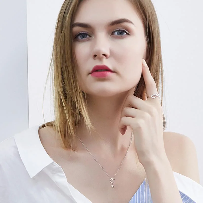 Женское Ожерелье из стерлингового серебра 925 пробы с Луной и звездой фианитом