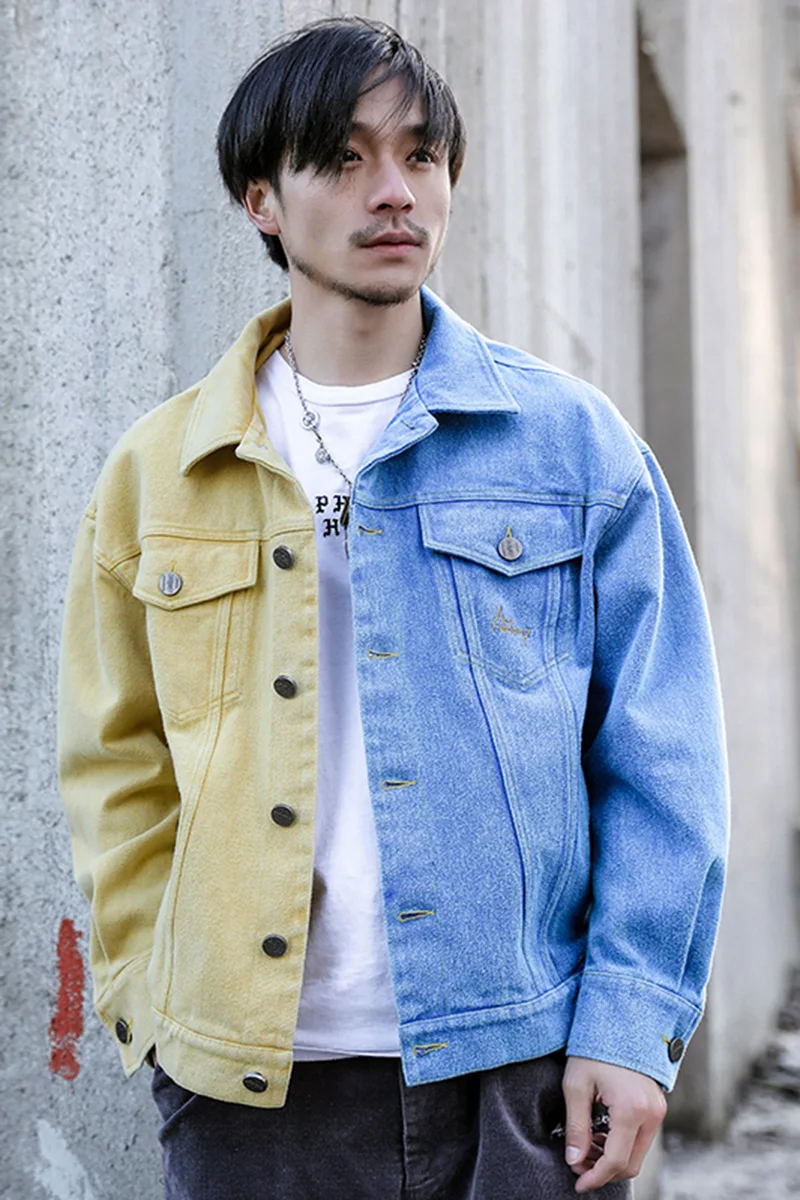 Лоскутная Мужская джинсовая куртка хип хоп модная водителя грузовика