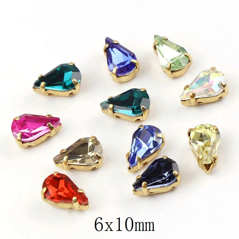 Waterdrop 100pcs Новые Стразы разных цветов, стразы из стекла, кристаллы с золотыми когтями, стразы, алмазные камни, сделай сам, украшение для свадебного платья - Цвет: Waterdrop 100pcs