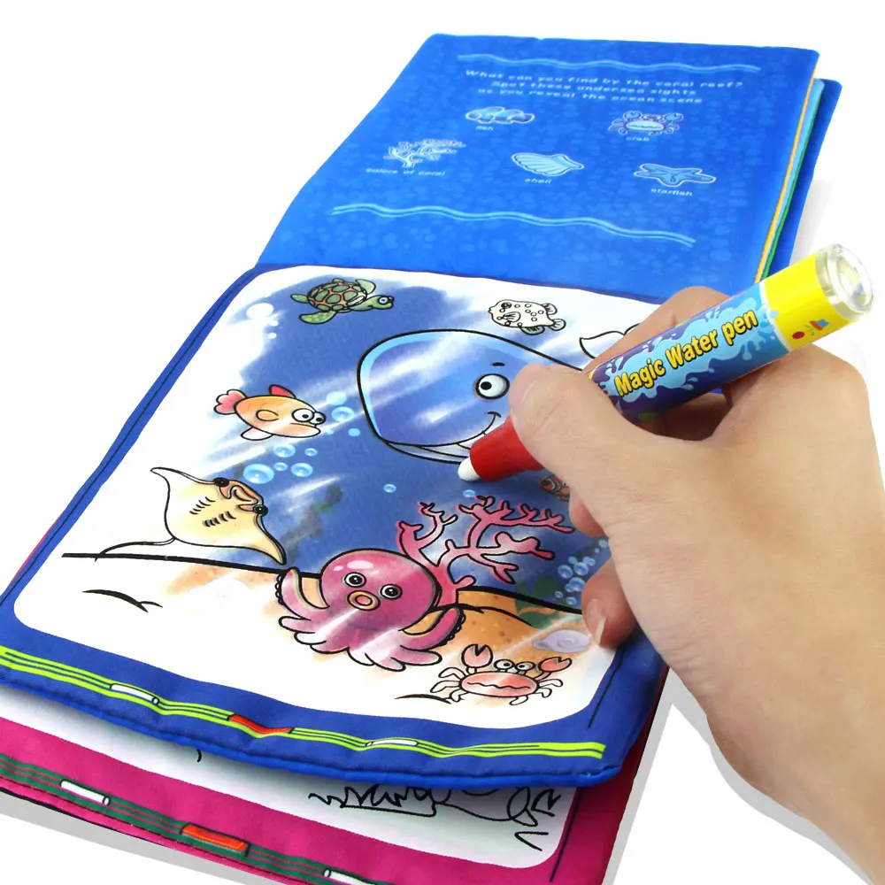 Water Drawing Book & Magic Pen Multi-color Cartoon Animals Reusable Painting Board Doodle Learning Educational Toy for Kids | Игрушки и