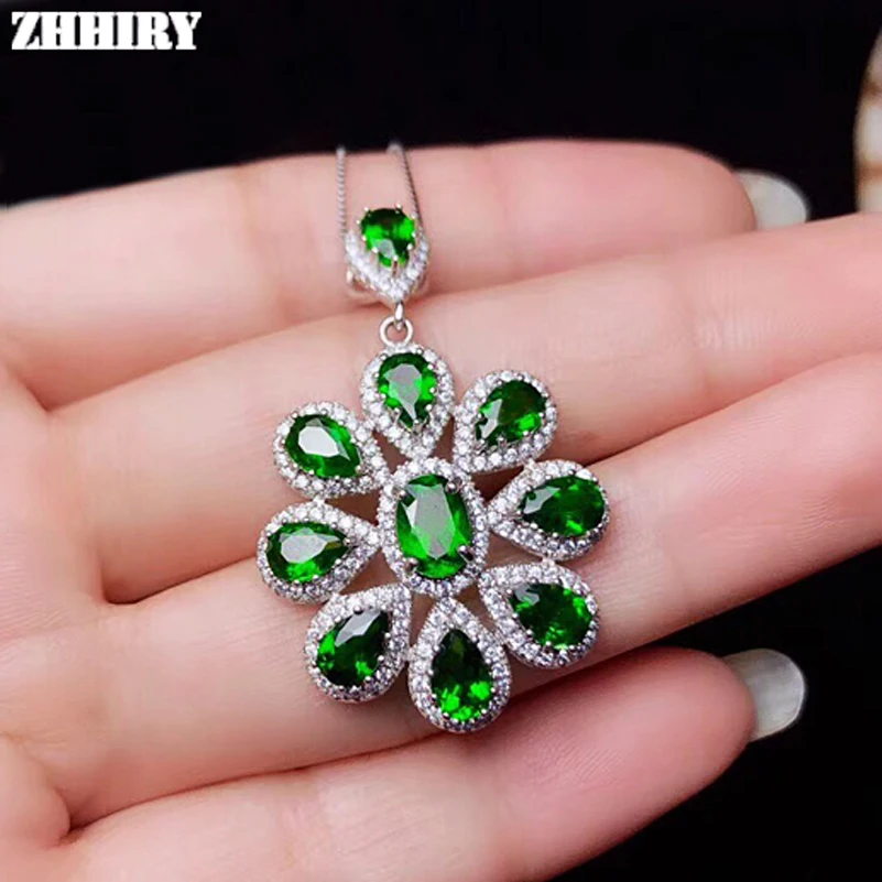

Подвеска ZHHIRY из натурального зеленого ожерелье из диопсида, серебро 925 пробы, крупные подвески для женщин, ювелирные украшения