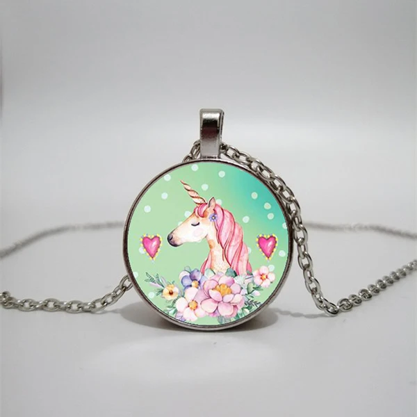 WUSQWSC Cute Unicorn Vintage Necklace Antique Bronze Ingot Glass Chain Lady Handmade Jewelry Gift Private Custom | Украшения и
