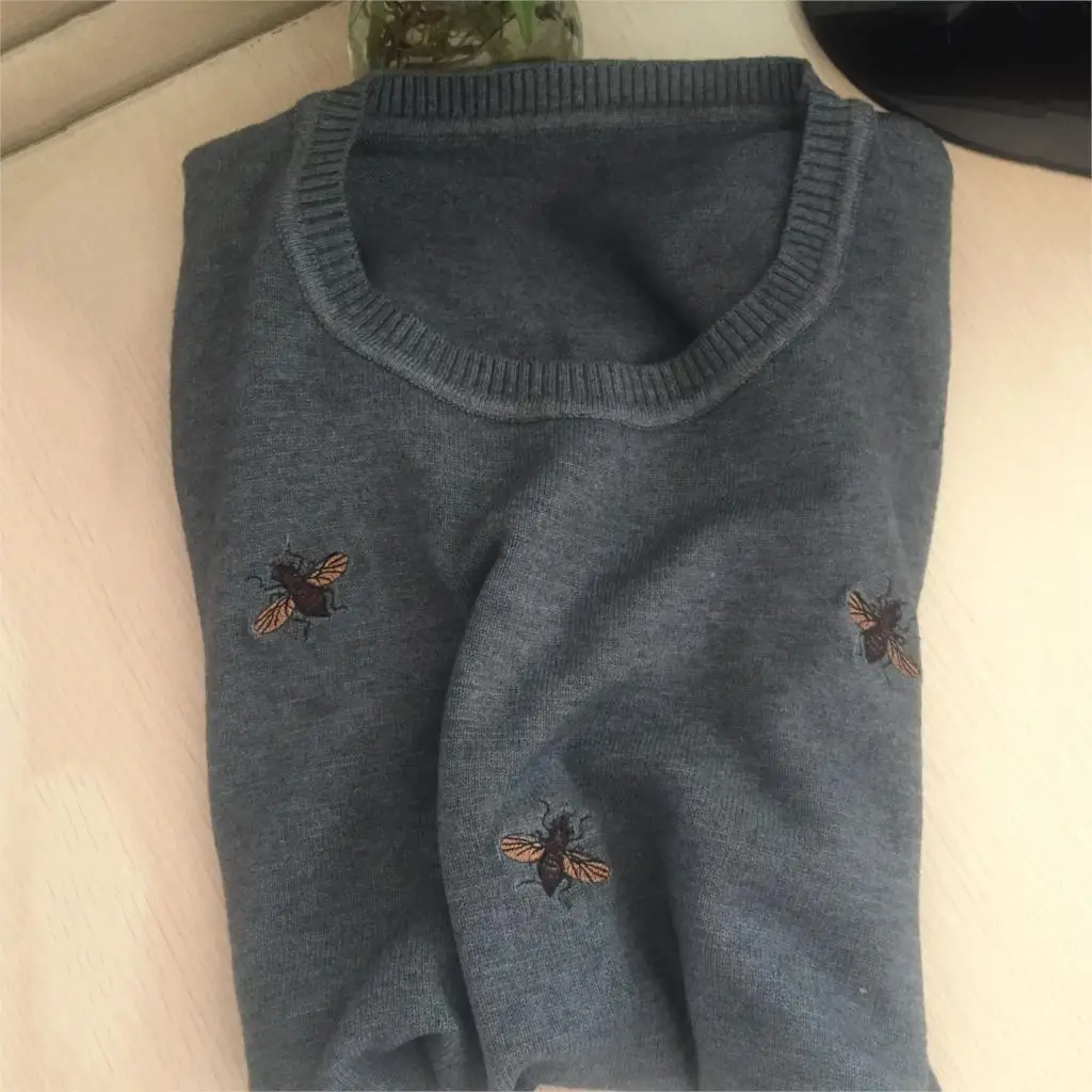 Warmsway 2019 Fall Winter Bee Embroidery Sweaters Plus Size 2XL Women Pullovers Oversized Knitted Tops female jumper C-153 | Женская