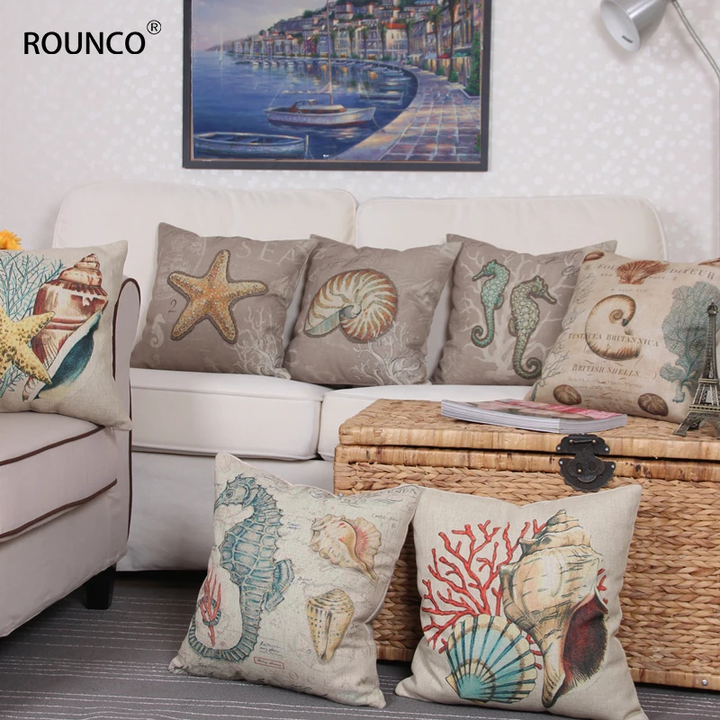 Европейский ретро стиль морское существо раковины декоративные льняные