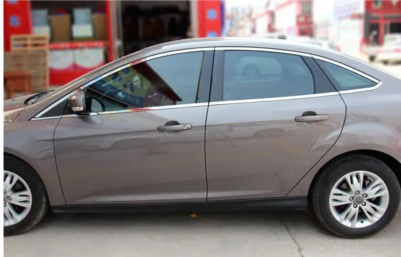 Подходит для 2012- Ford Focus Mk3 Sedan 304 нержавеющая дверь Верхняя Нижняя оконная подкладка рамка подоконник ремень накладка молдинг Гарнир