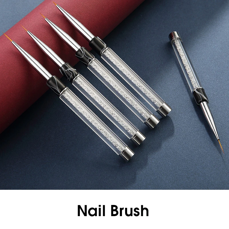 ROHWXY 1 PCS Nail Art Brush Manicure 5 Size Gel Pen Line Grid Stripe Flower Painting Tools With Crystal Handle | Красота и здоровье