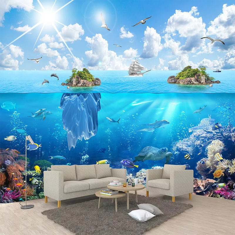 Пользовательские 3D фото стена Бумага подводный мир River Island пейзаж росписи