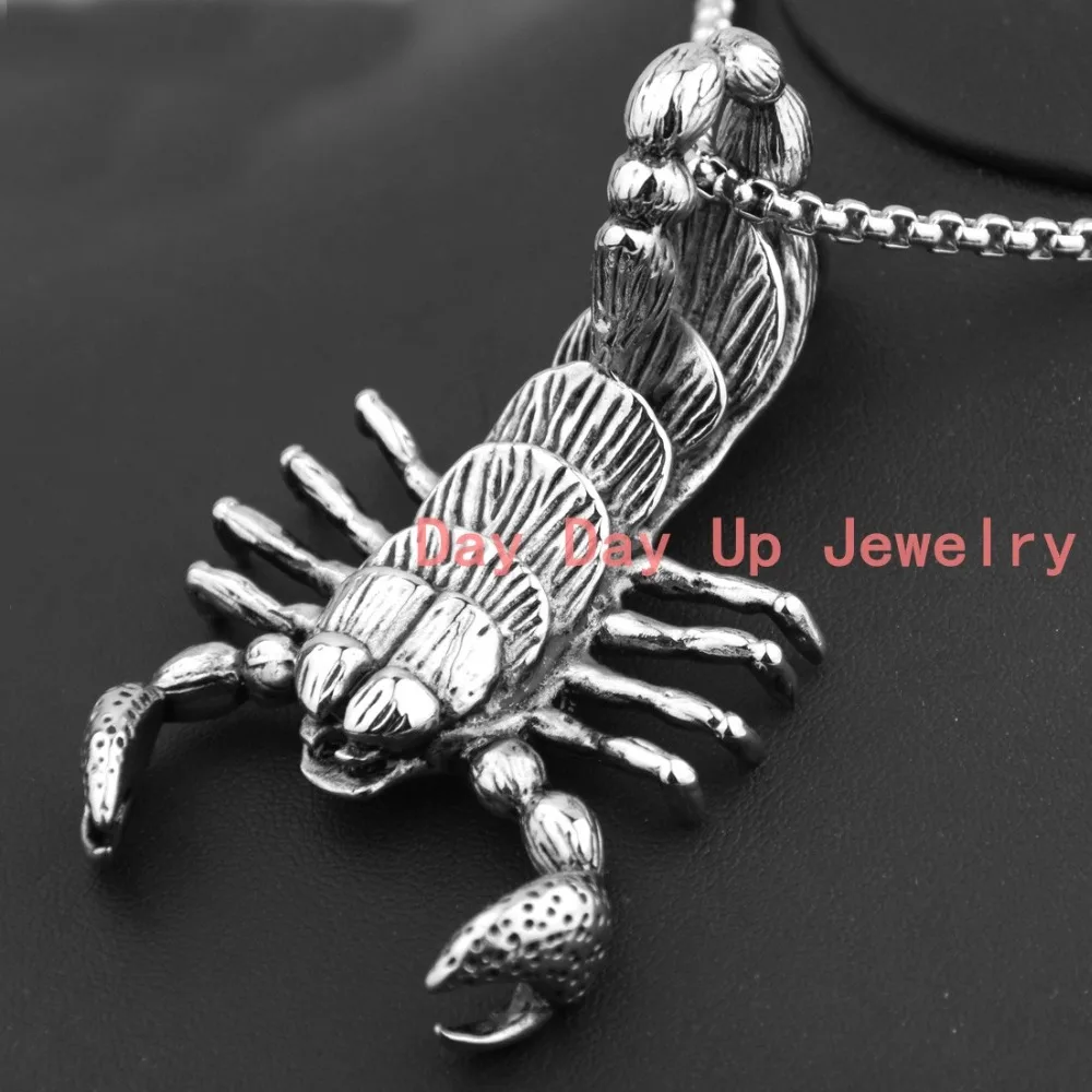 82*60MM 56G Heavy Cool Silver Black Scorpions Biker Jewelry 316L Stainless Steel Men's Pendant Necklace High Quality Free Chain |
