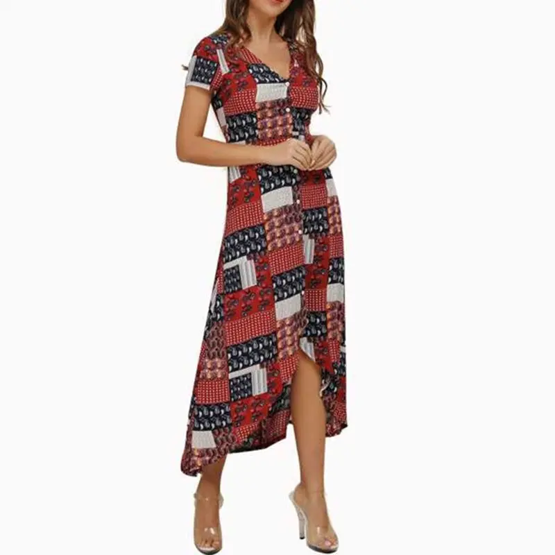 2019 Boho Платье женское летнее праздничное клетчатое с принтом сексуальное