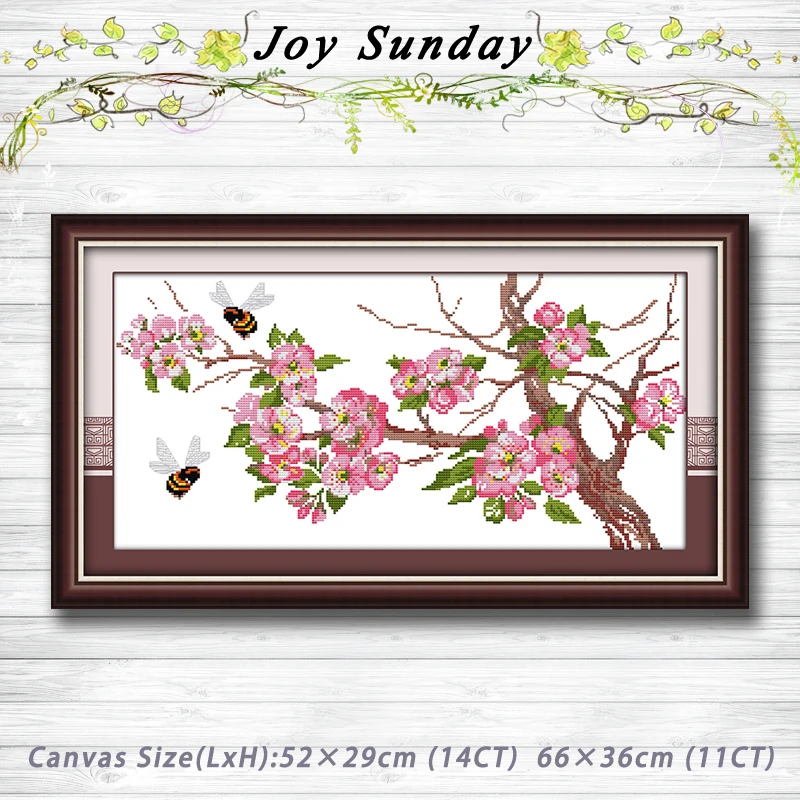 Peach blossom and bees decor patterns Counted Cross Stitch 11CT Printed 14CT Handmade Set Embroidery Needlework | Дом и сад