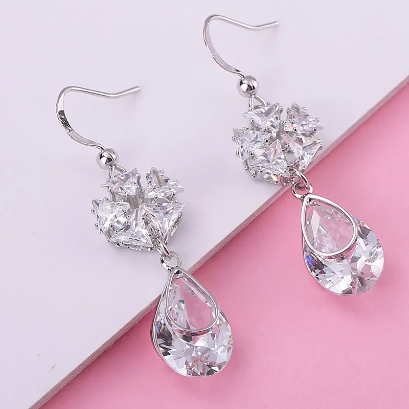 Женские Висячие серьги корейские длинные прозрачные с кубическим цирконием 2020 |