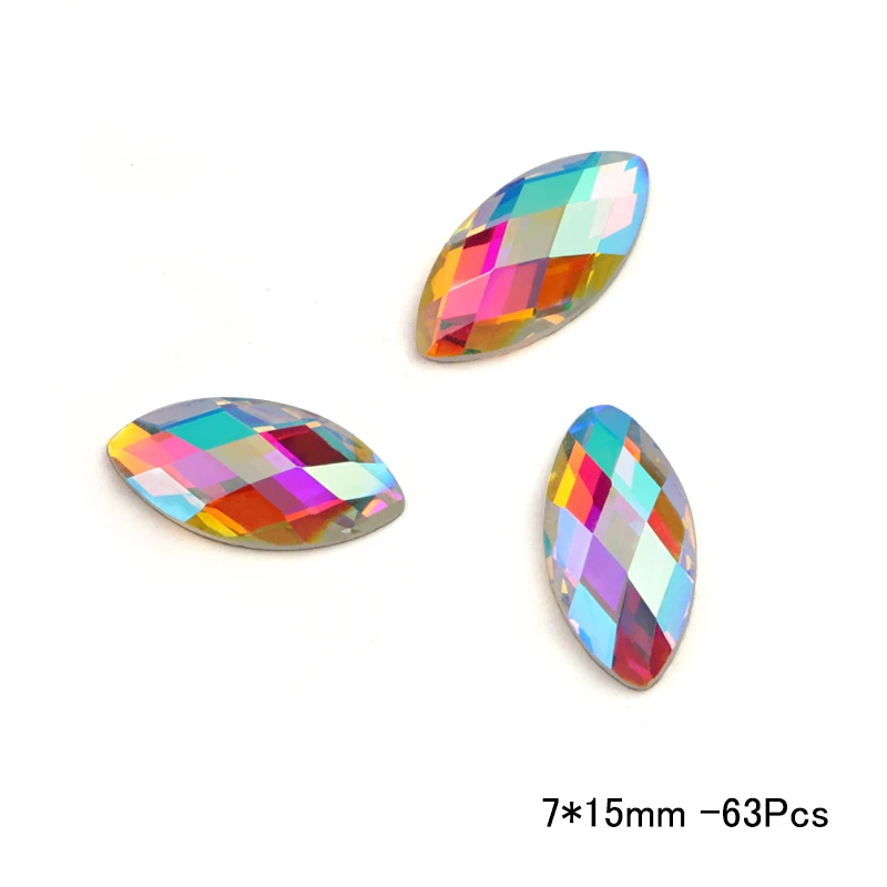 7x15mm - 63pcs QIAO Crystal AB Navette/каплевидные стразы с плоской задней стороной, стразы из хрустального стекла для украшения одежды высокого качества - Цвет: 7x15mm - 63pcs