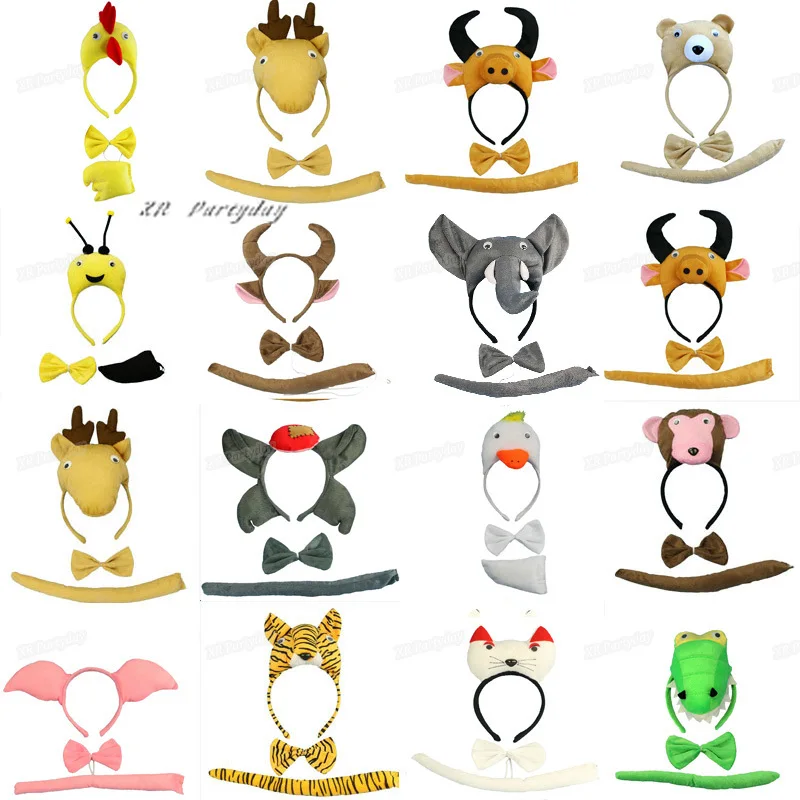 3D Animal Ear Headband Tail Bow Tie Headpiece Kids Adults Hair Accessories Carnival Party Favor Gift Christmas Halloween|christmas
