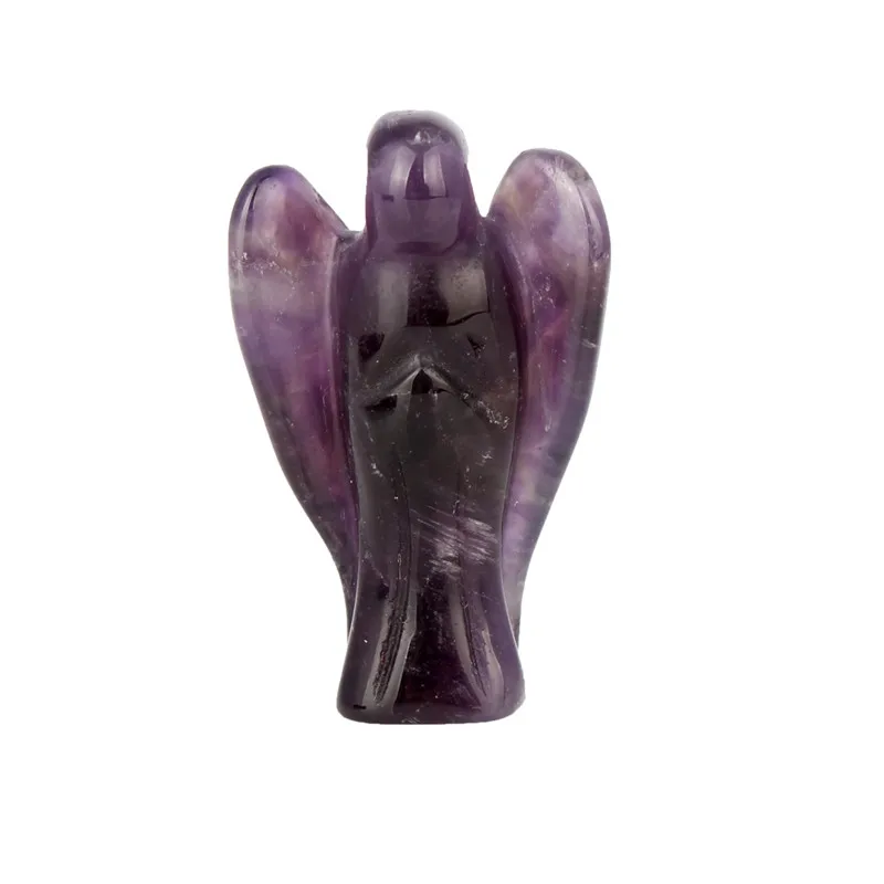 Amethyst YWG 1,5 дюймов натуральный резной драгоценный камень мира Карманный ангел-хранитель фигурки Исцеление чакры в рейки Хрустальная каменная статуя Бесплатный мешочек - Цвет: Amethyst