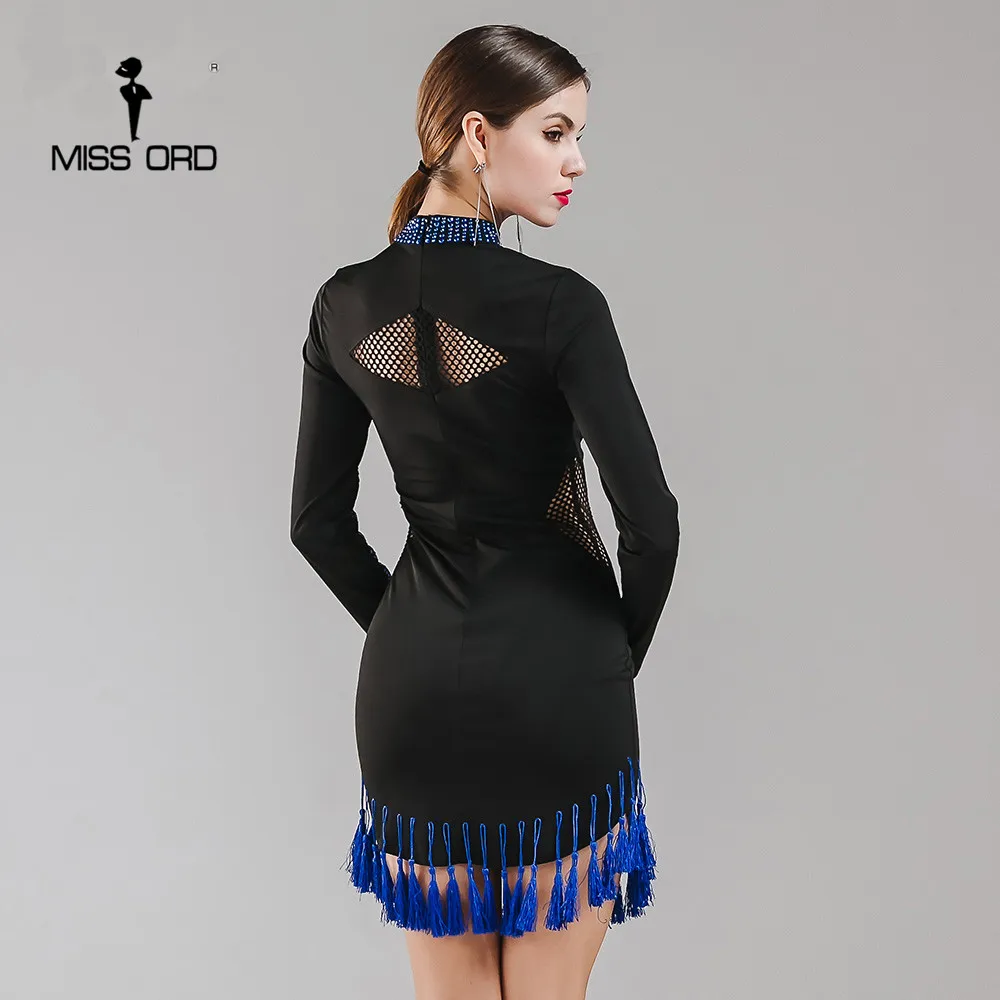 Missord 2020 сексуальное платье с круглым вырезом стразы кисточки длинными рукавами