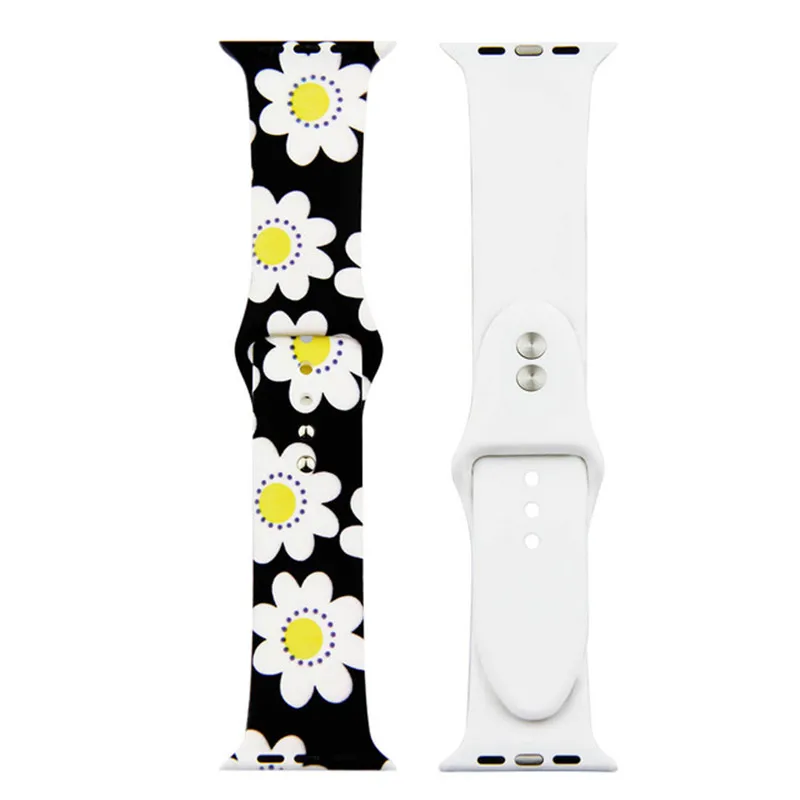 NO. 27 Сменный спортивный ремешок для Apple Watch Band 5, 4, 44 мм, 40 мм, силиконовый браслет с цветочным принтом для iWatch Series 3, 2, 1, 42 мм, 38 мм - Цвет ремешка: NO. 27