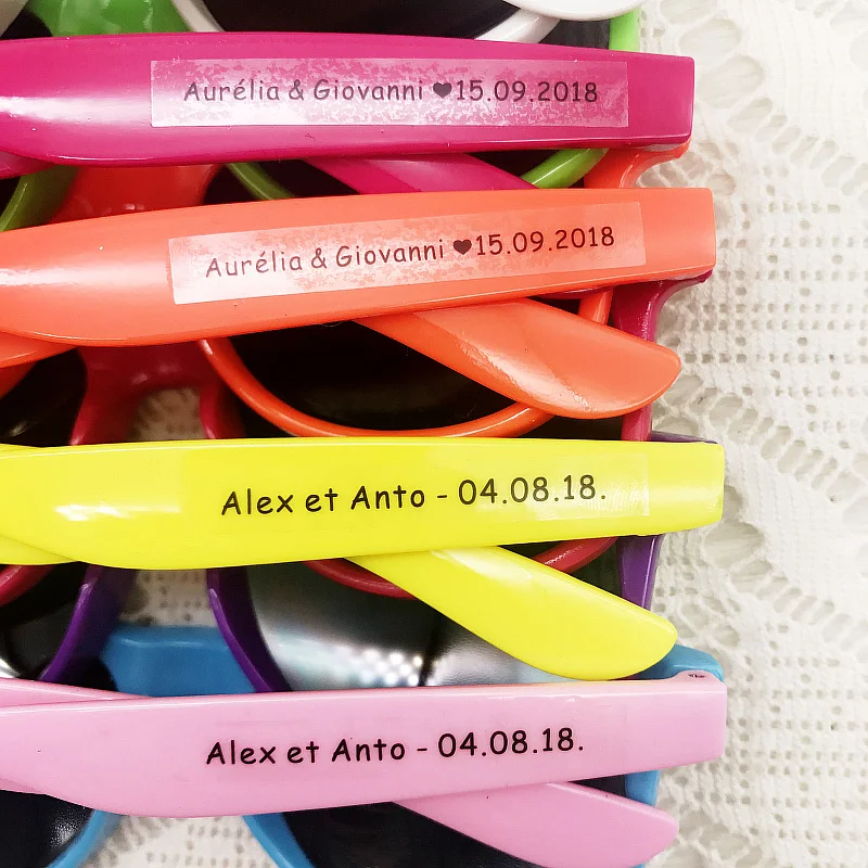 

60 Pairs/lot Customized Party Sunglasses Wedding Giveaways for Guests Personalised Anniversary Gifts Mix color Party Sunglasses