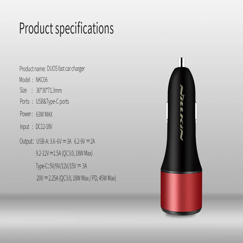 NILLKIN PD быстрое зарядное устройство для IPhone IPad автомобильное адаптер USB быстрая