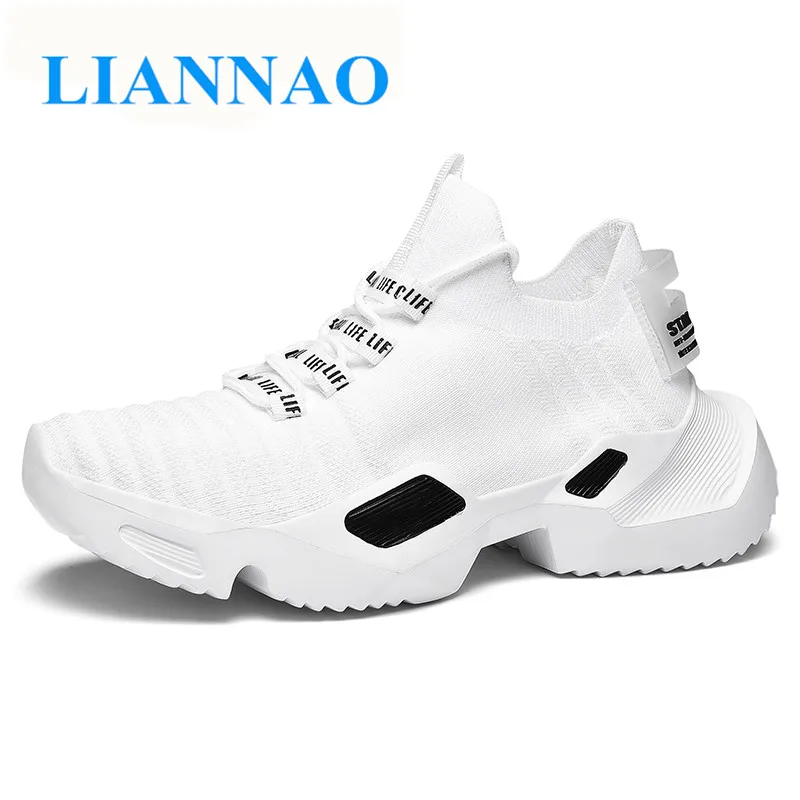 white Men Shoes Height Increasing Flats Casual lace-up Spring Summer Sock Sneakers Tenis Masculino Adulto | Обувь
