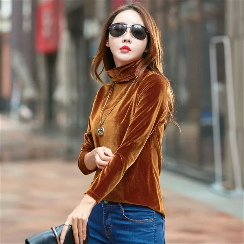 Женская бархатная футболка с длинным рукавом Осень-зима 2019 | одежда