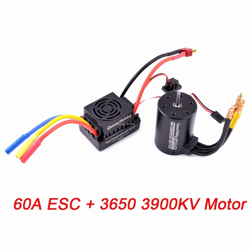Водонепроницаемый 3650 3900KV/3660 3300KV/3670 2150KV бесщеточный двигатель 60A 80A 120A бесщеточный комплект ESC комбо для 1/8 1/10 RC автомобилей - Цвет: 3650 3900KV 60A ESC