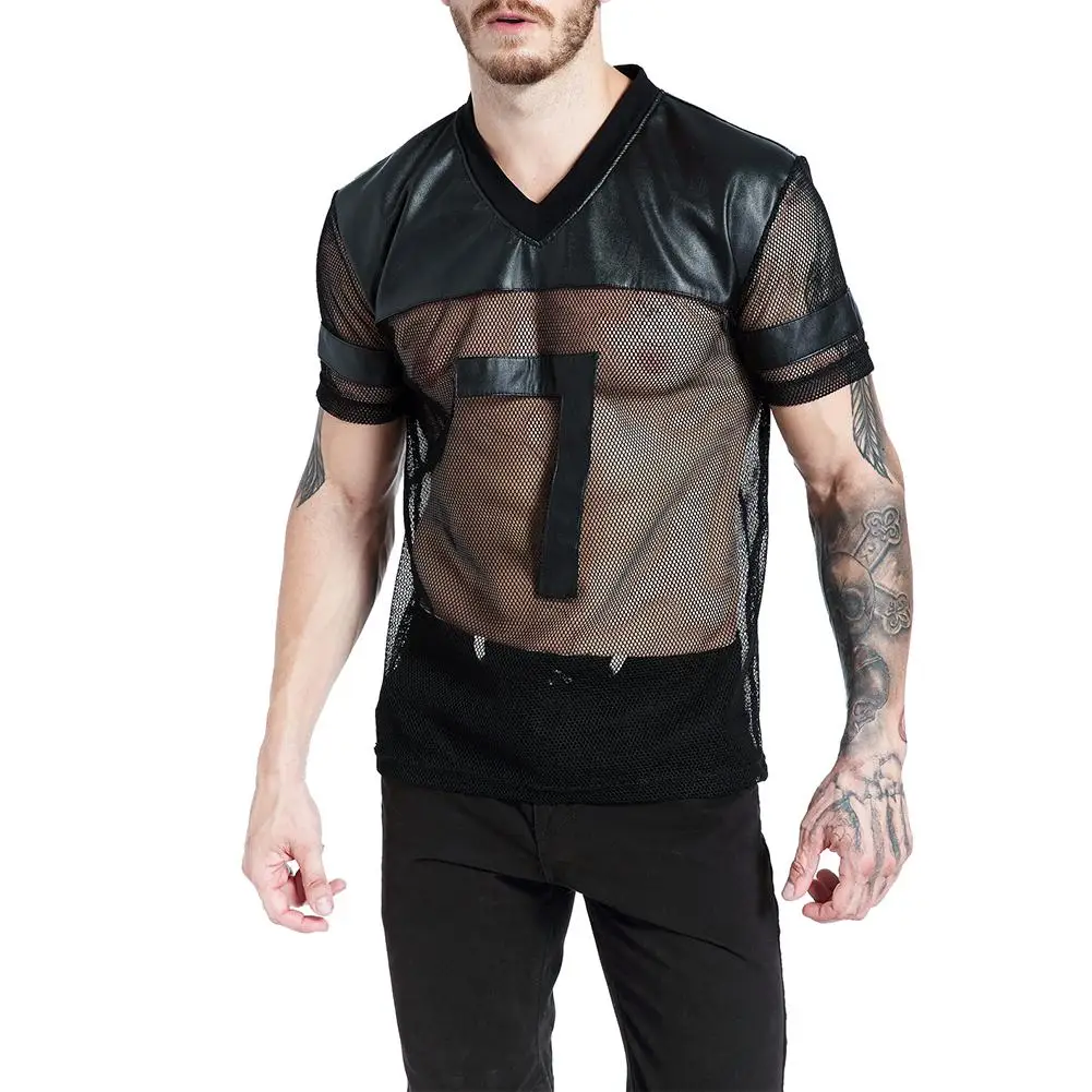 Новинка 2019 модная мужская летняя сексуальная Прозрачная Футболка с v образным