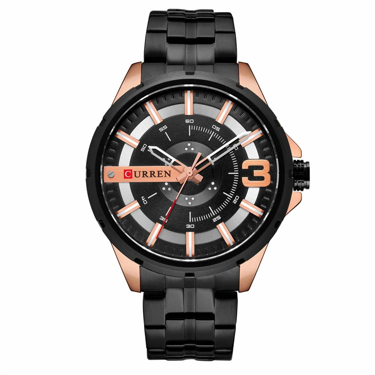 rose gold black Модный бренд CURREN Роскошные мужские часы из нержавеющей стали Кварцевые наручные часы Бизнес водонепроницаемые золотые мужские часы - Цвет: rose gold black