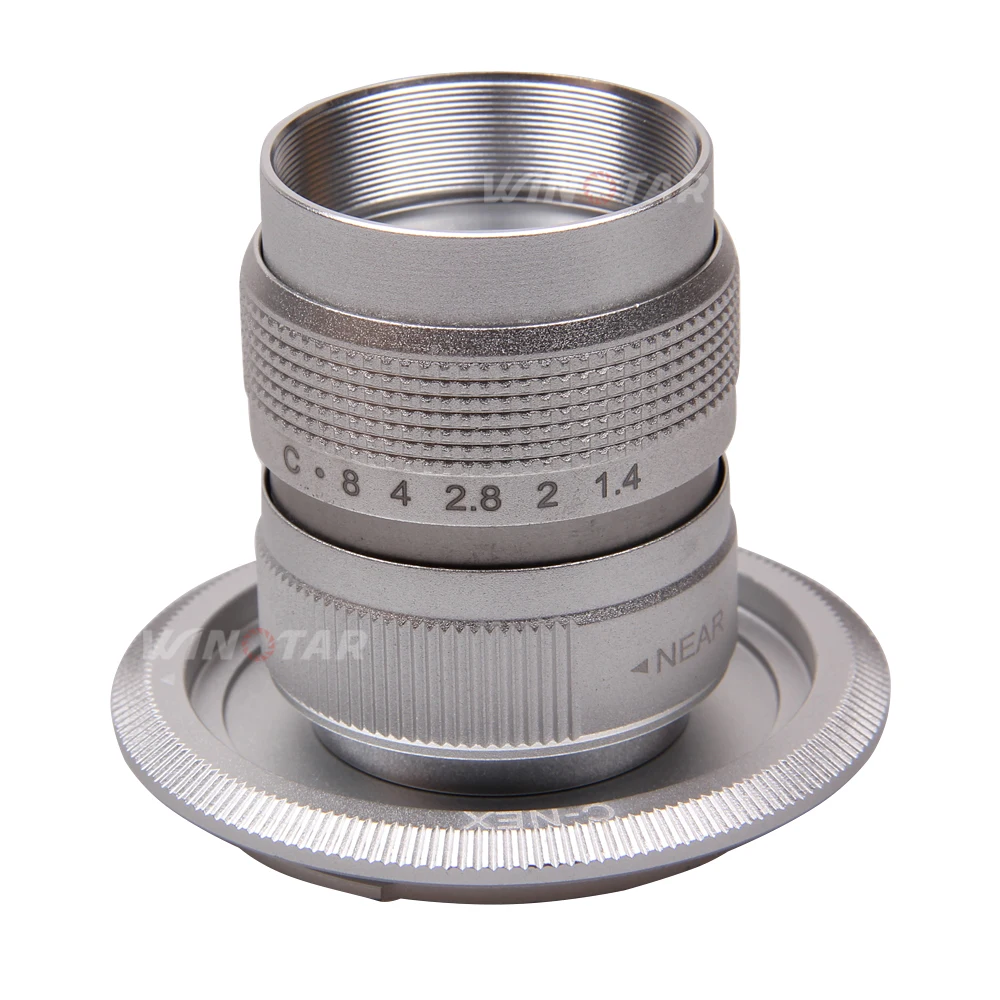 Фото Серебристый 25 мм F1.4 CCTV TV Movie объектив + крепежное кольцо C-NEX для Sony E Mount NEX6 A5100 A6000 A6100 A6300 A6400 A6500 A6600 A6700 №2