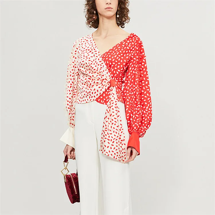 Женские блузки с длинным рукавом и v образным вырезом шифоновые розового