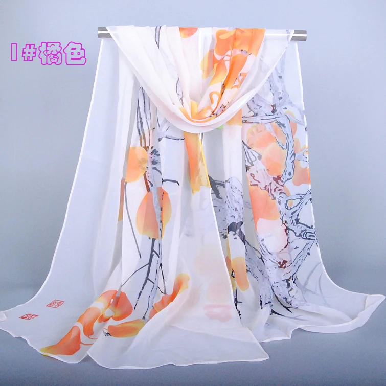 Женщины printe шарф/платки шифона шелка листьев длинная голова довольно цветок