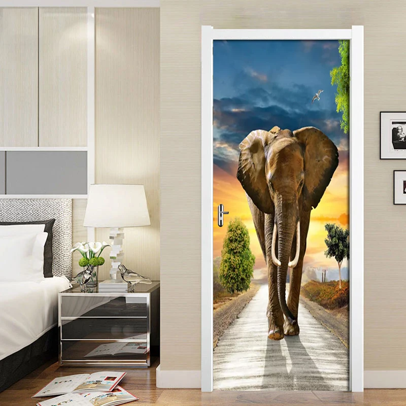 Фотообои Рождественские декоративные 3D наклейки на Дверь Самоклеющиеся Слон