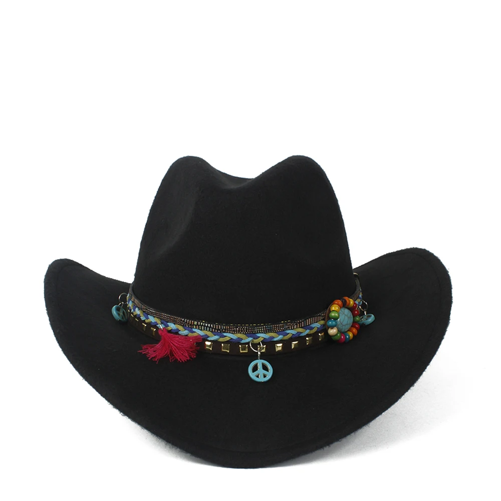 Женская Ковбойская шляпа с бахромой Sombrero Hombre Fedora черная ковбойская 2019|Женские