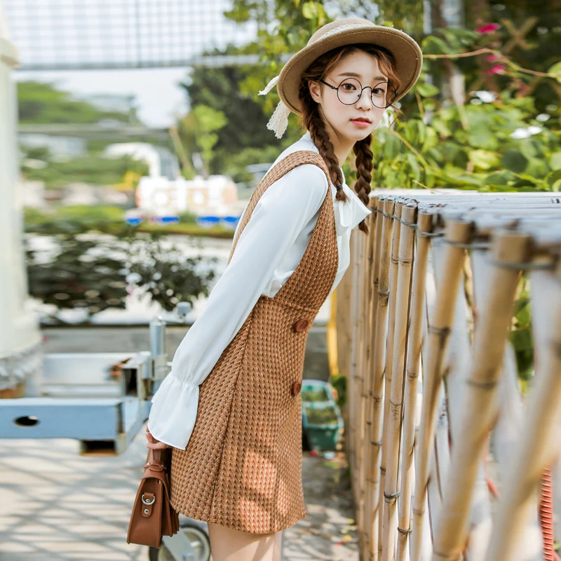 2018 женское корейское Панк Harajuku Ulzzang весеннее школьное двубортное платье с v