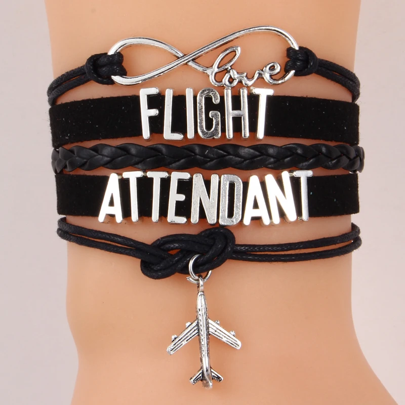 Браслет NCRHGL Infinity love FLIGHT ATTENDANT кожаный браслет с подвеской в виде самолета