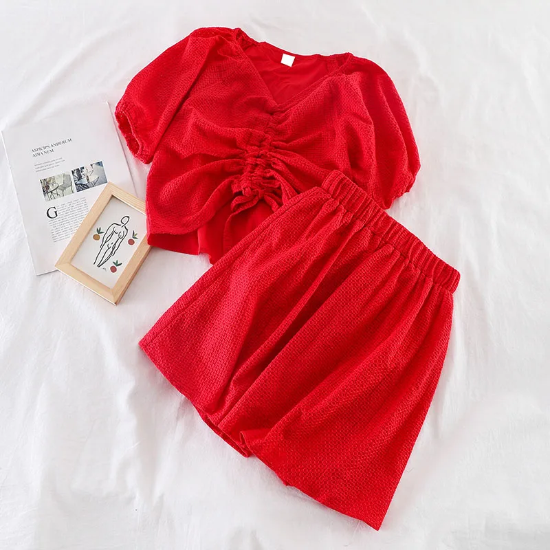 2019 Новый Модный женский комплект из двух предметов летний короткий топ с v
