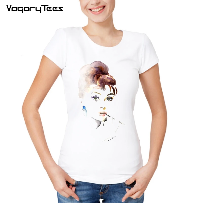 VagaryTees Новая женская футболка Одри Хепберн женщина О образный вырез короткий