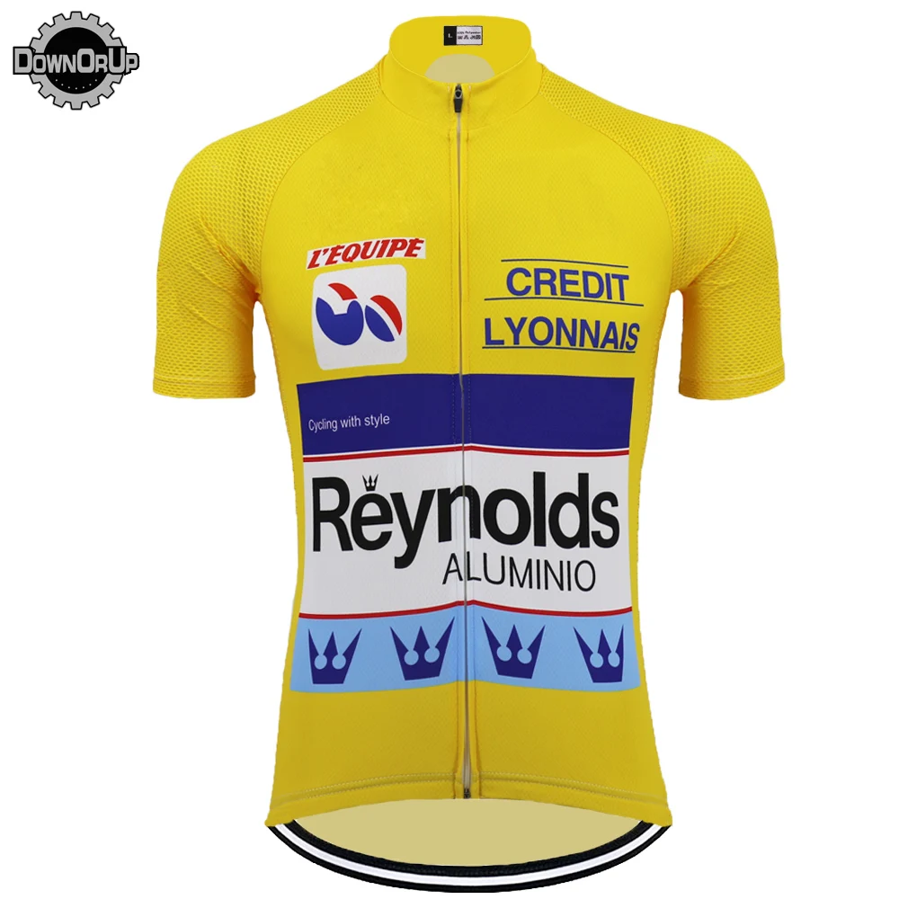 Ретро Мужская классическая желтая одежда для велоспорта бренд pro team Bike Майки