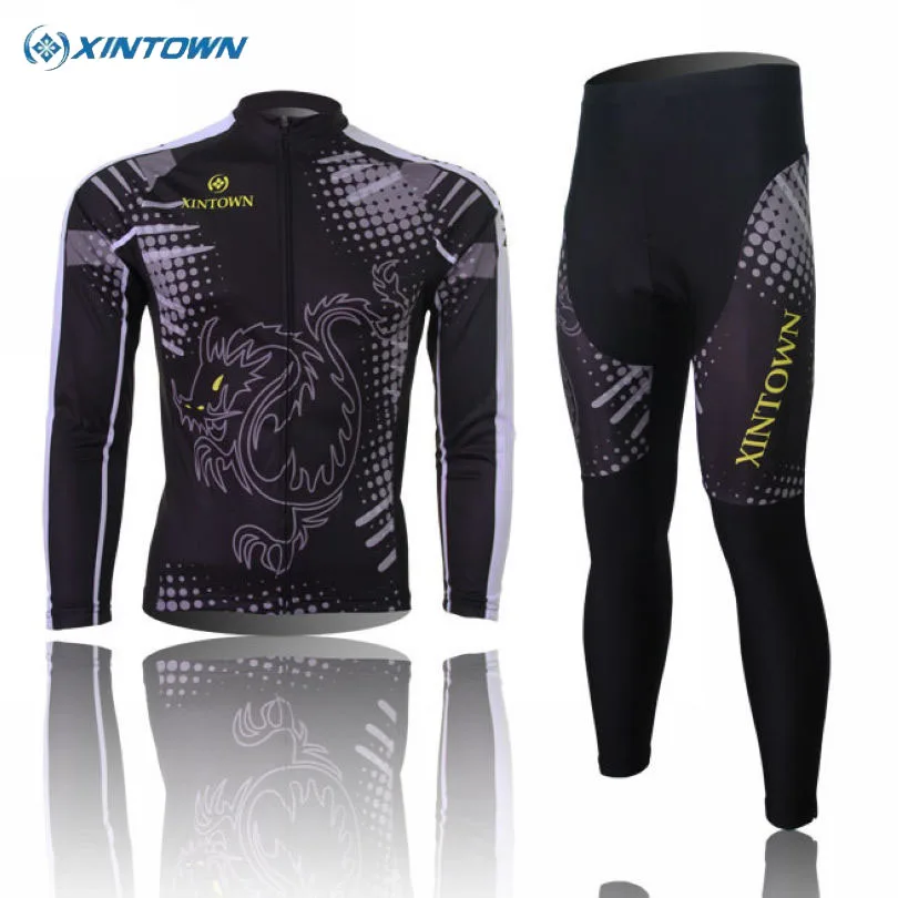 

XINTOWN Dragon and tiger Thermal Fleece Long Sleeve Ropa Ciclismo Men's Team Cycling Jersey Set (Bib) Pants Winter