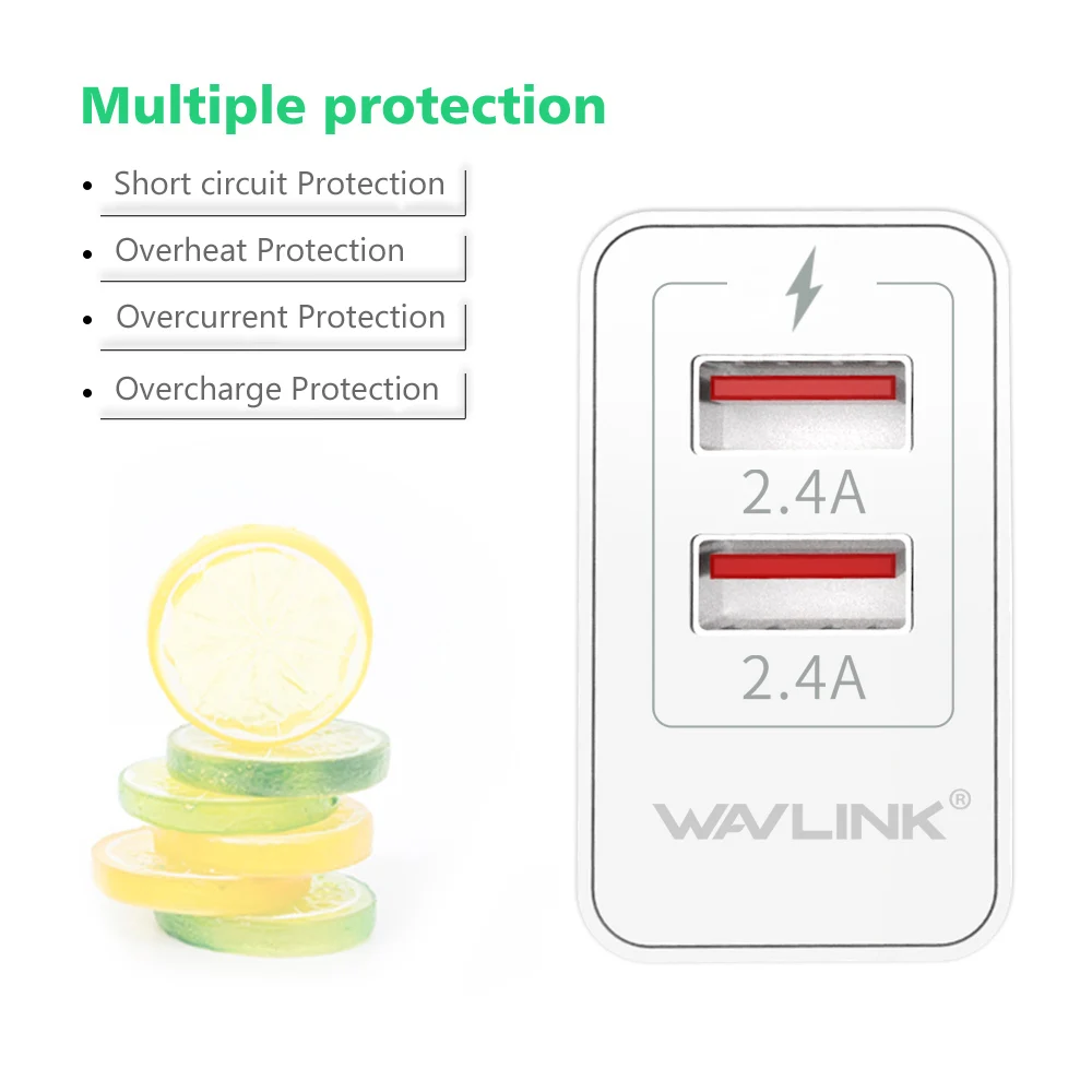 Wavlink 2 порта 24 Вт/4.8A USB настенное зарядное устройство настольная станция DC5V/2.4A
