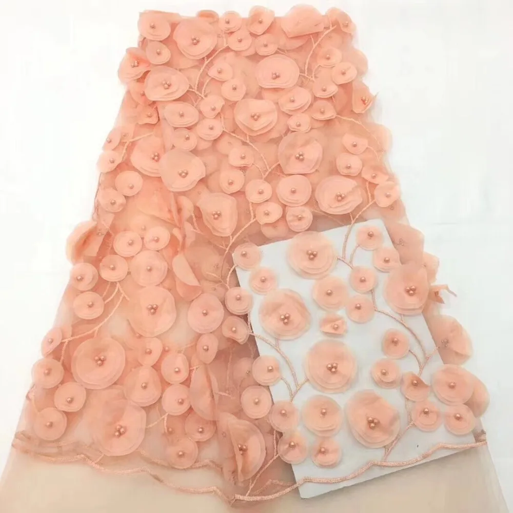 ZCD058 (5 ярдов/шт) Высокое французская Кружевная Ткань красивая 3D fowers с аппликацией