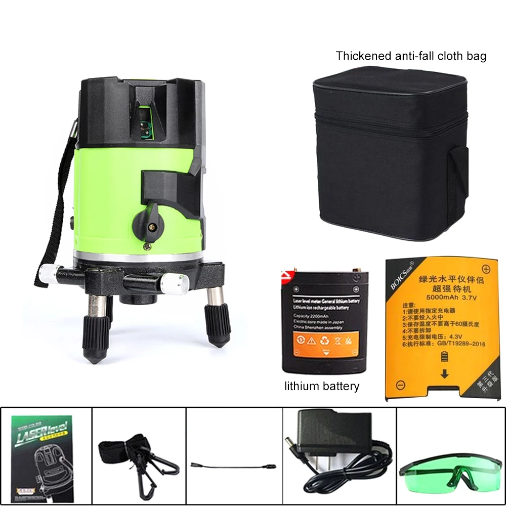 

2 Lines 3 Lines Laser Level 5 Line 6 Point Green Laser Beam Powerful Automatic Self-Leveling 360 Horizontal and Vertical Cross