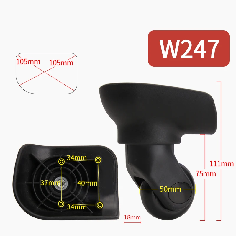 W247(2 Wheels)Black Багажное колесо, сменные колеса, аксессуары для чемодана, Универсальные ролики, чемодан на колесиках, аксессуары для чемодана, сумки на колесиках - Цвет: W247(2 Wheels)Black