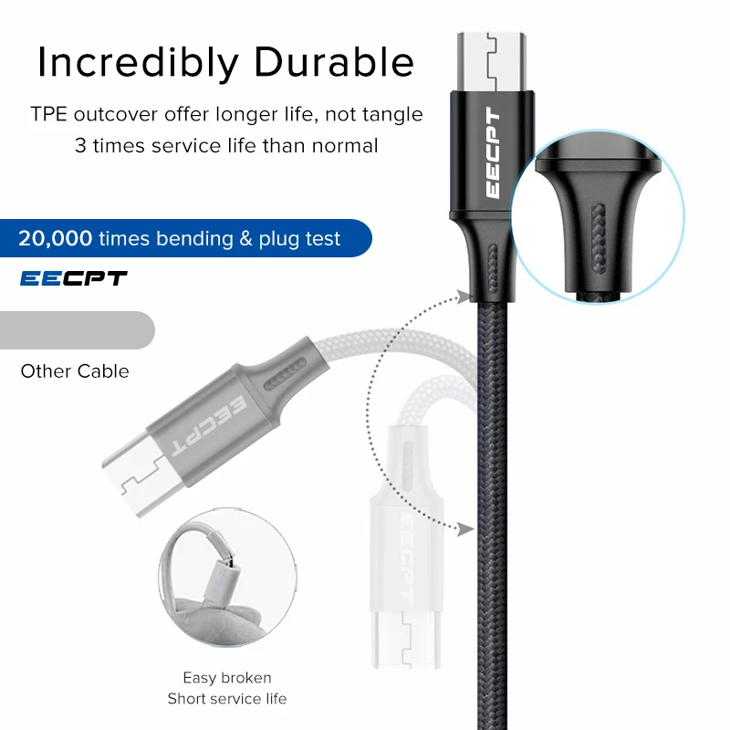 Кабель Micro USB EECPT провод для быстрой зарядки и передачи данных зарядный шнур Samsung S7