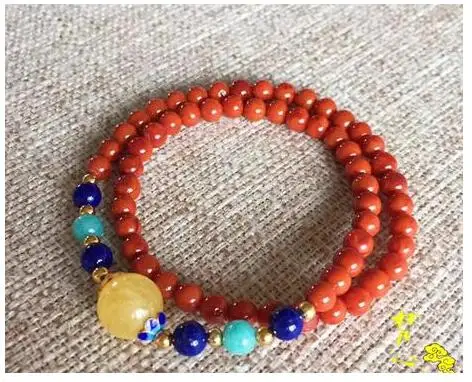 Натуральный неоптимизированный Южно-красный многорядный браслет с двумя